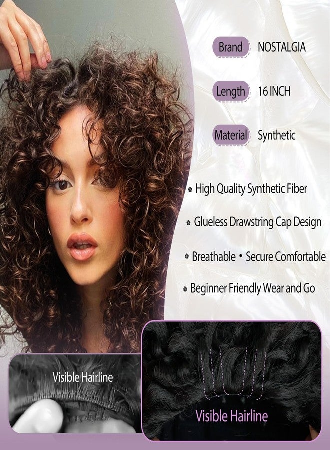 NOSTALGIA Half Wig Kinky Curly Flexi-Fit Invisi 3 in 1 Wigs Flip Drawstring Wig Glueless Synthetic With Natural Density Ready to Go Headband Wig for Women 16Inches(Black Mix Dark Brown 1B/33) - Image 3